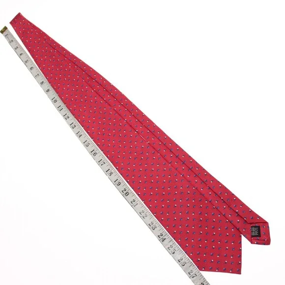 Drake's NWT Neck Tie in Red with Blue / White Mini Floral Pattern 100% Silk